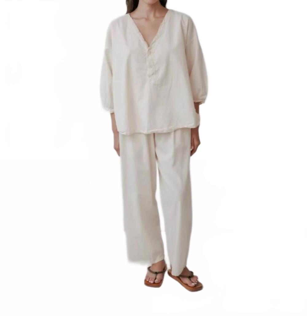 NEW WOL HIDE woven popover gentle v-neck top in natural